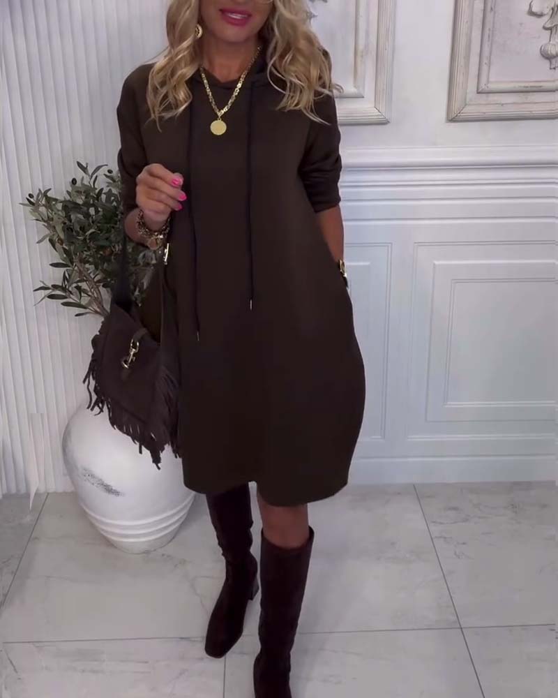 Robe Décontractée Unie À Capuche