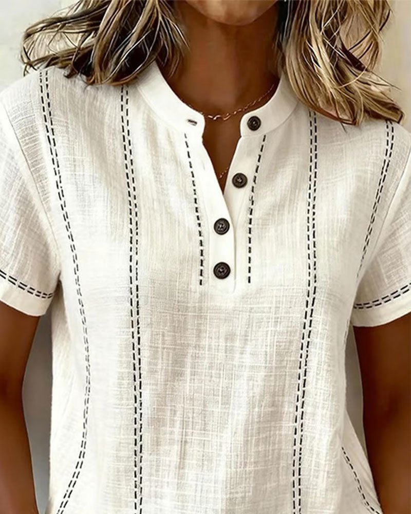 T-Shirt Mode Décontracté Bouton Col V