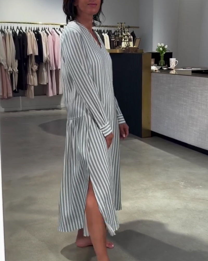 Robe Rayée Fente Côté Maxi