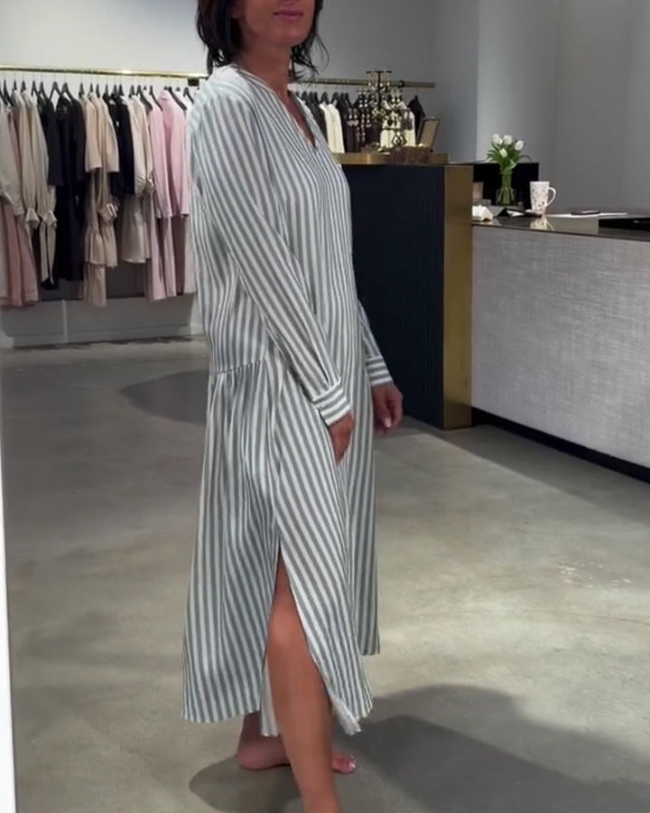Robe Rayée Fente Côté Maxi