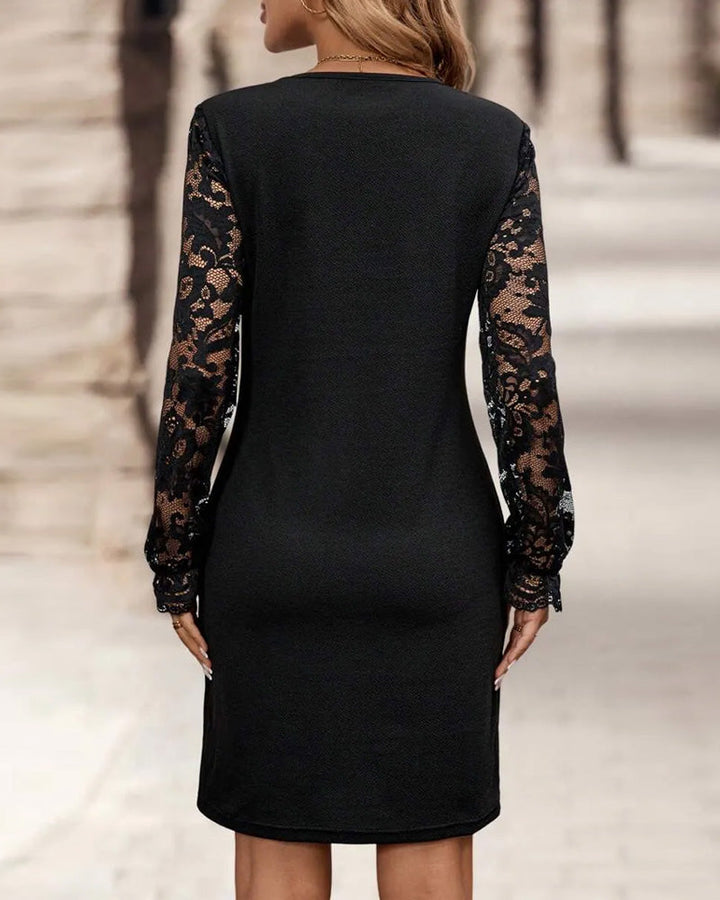 Kleid V-Ausschnitt Spitze Eingesetztes Einsatzteil