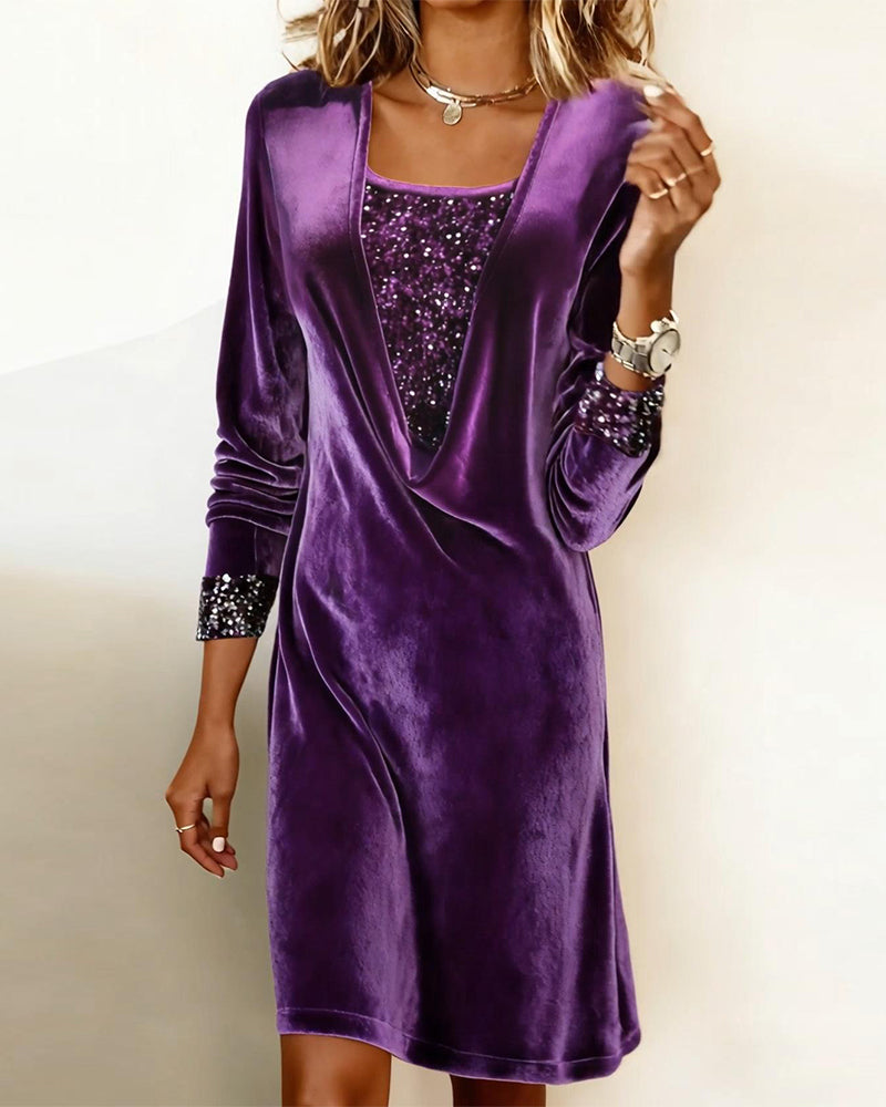 Robe Élégante À Sequins Patchwork