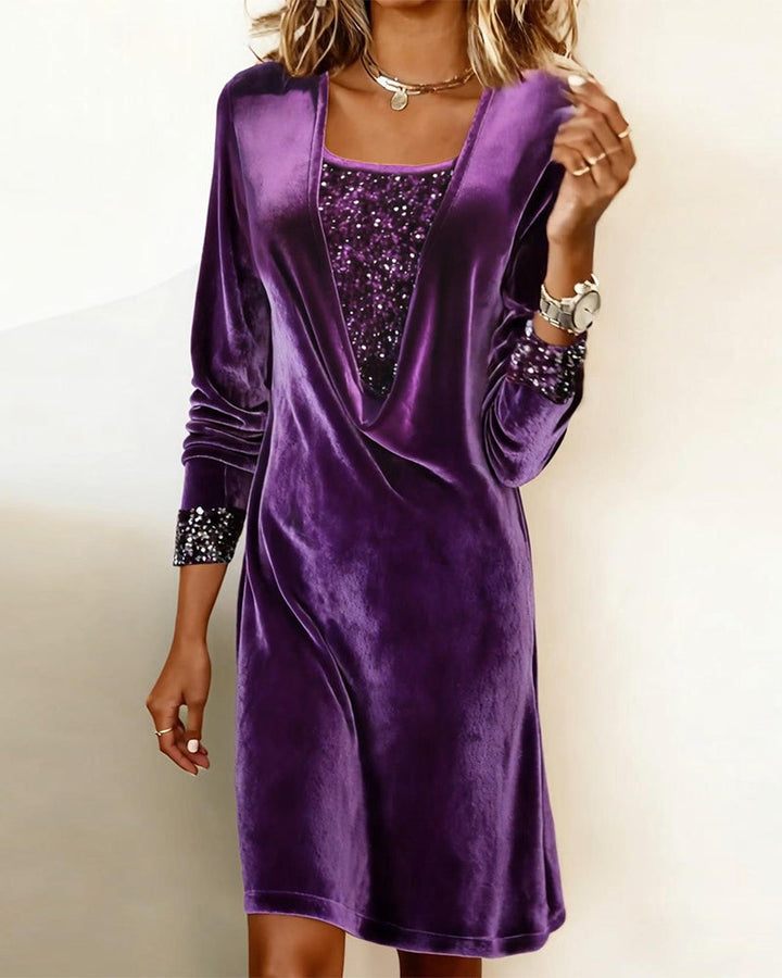 Robe Élégante À Sequins Patchwork
