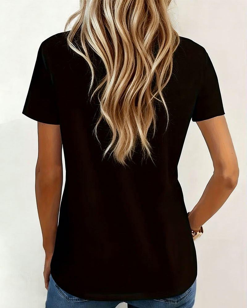 T-Shirt Col V Contraste Poche