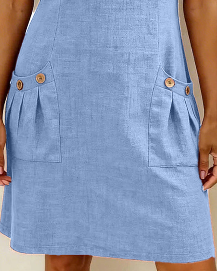 Robe Fermeture Éclair Poche Coton Lin