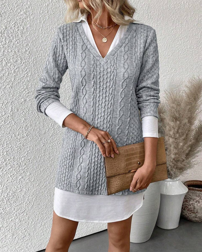 Robe Col Chemise Faux Deux-Pièces Tricot