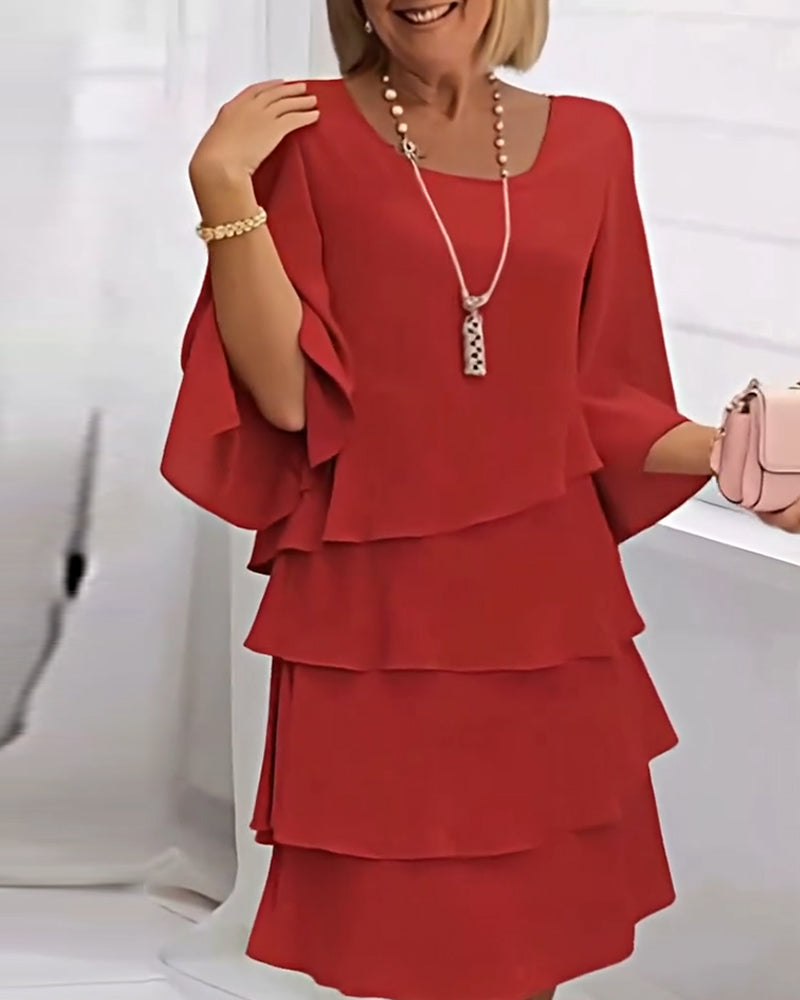Élégante Robe Unie À Manches Trois-Quarts