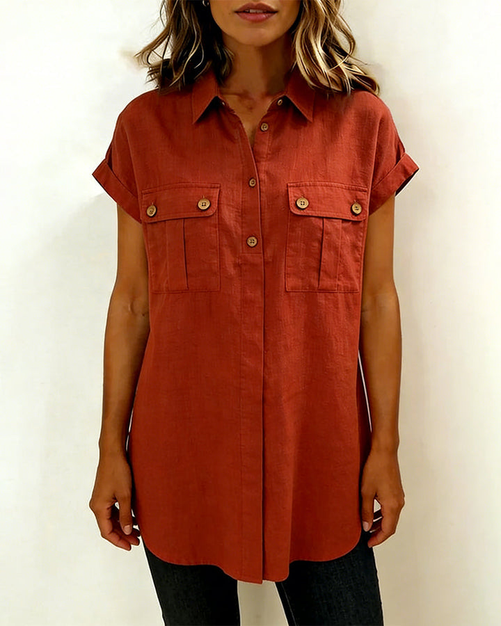 Chemise Poche Coton Lin Manche Courte