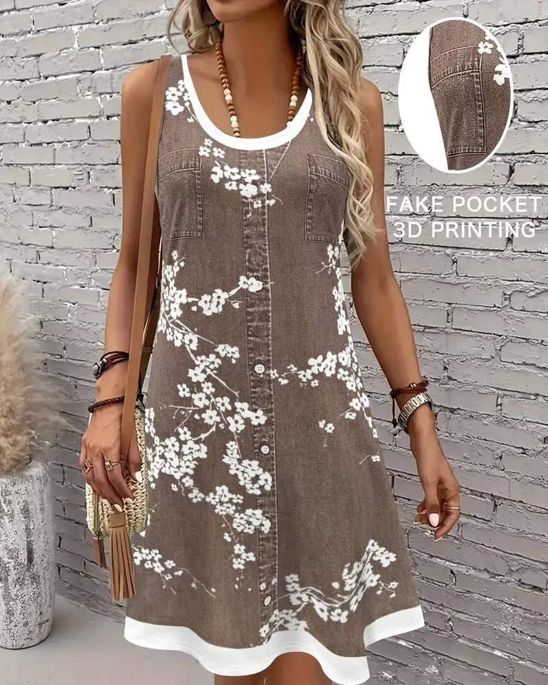 Robe Décontractée Sans Manches Imprimé Gilet