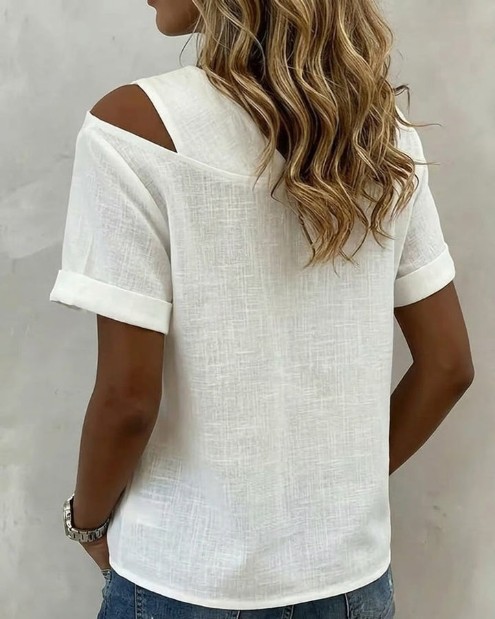 Chemisier Off-Shoulder Col V Uni Manche Courte