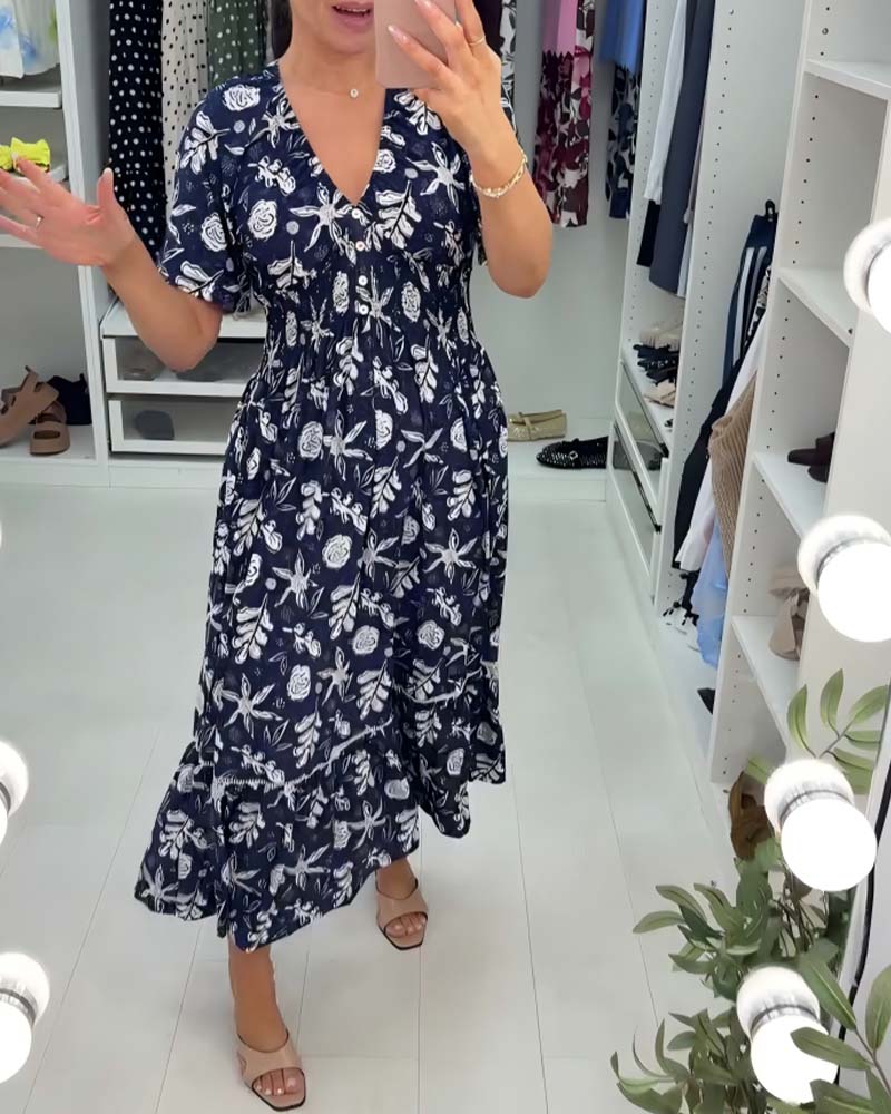 Robe Col V Loose Imprimé Longue
