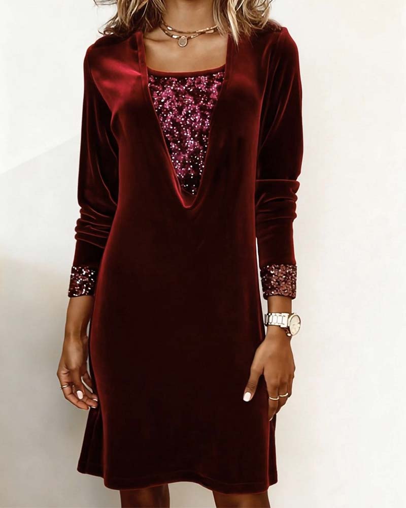 Robe Élégante À Sequins Patchwork