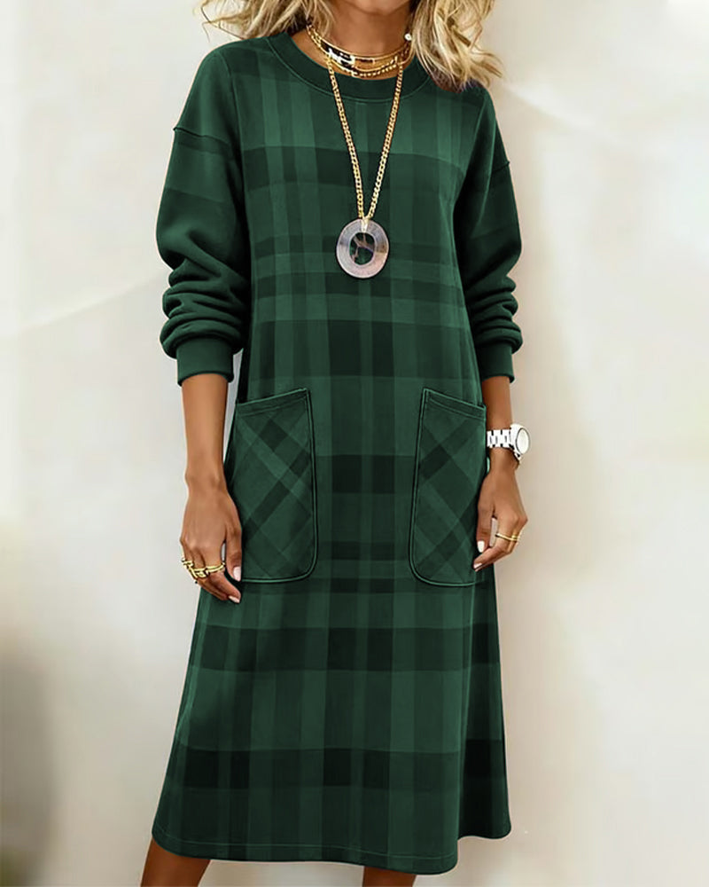 Robe À Carreaux Imprimé Poche Chemise