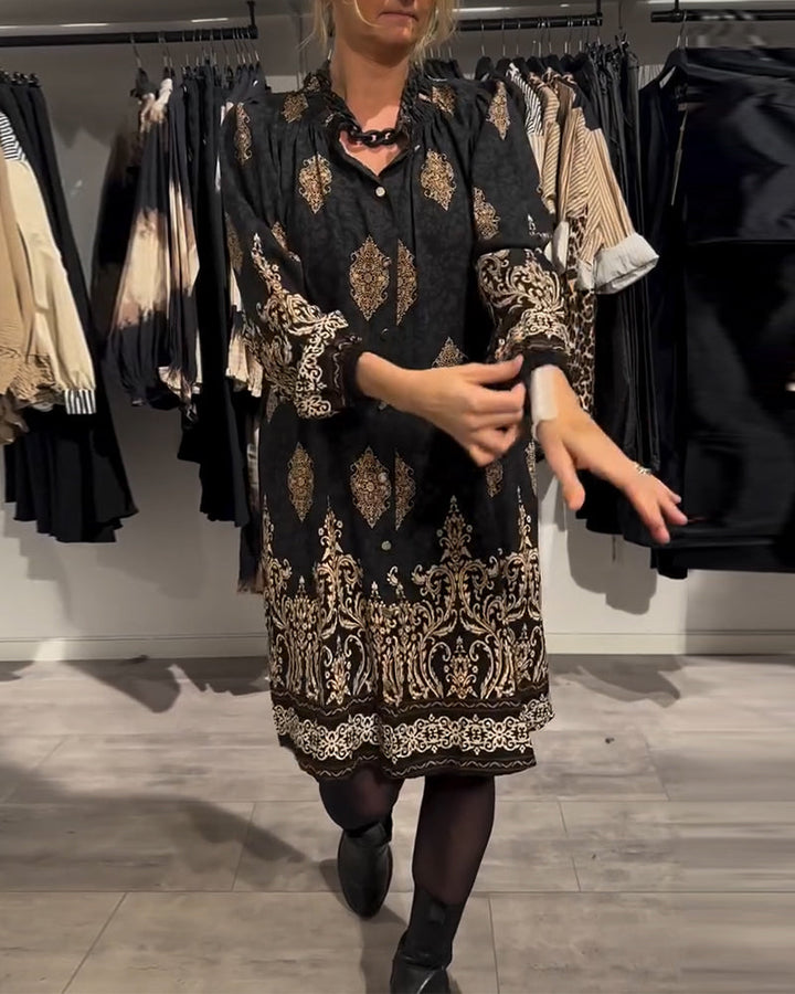 Robe à imprimé vintage boutonnée à revers