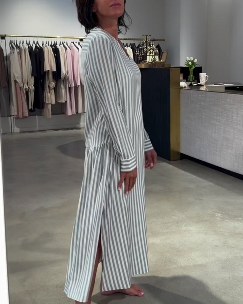 Robe Rayée Fente Côté Maxi
