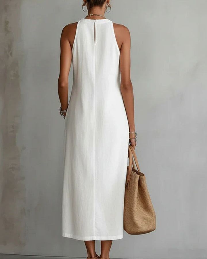 Robe Sans Manches Dentelle Patchwork Lin Coton Midi