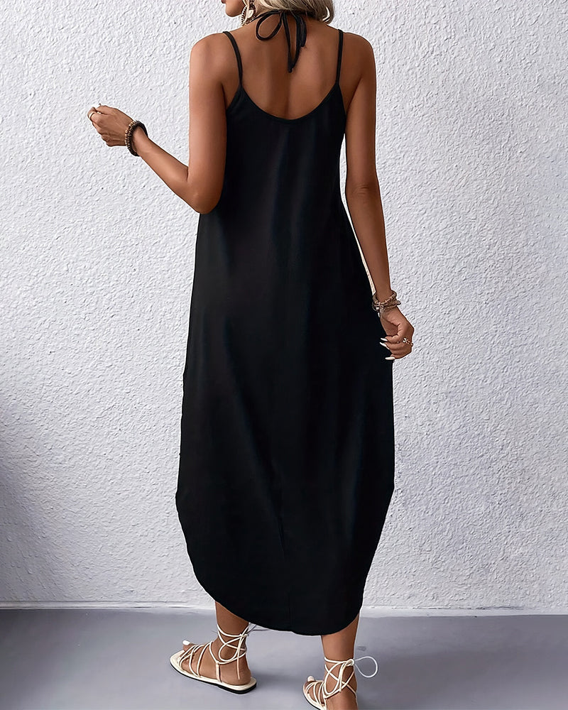 Robe Col En V Bretelles Fente Imprimé