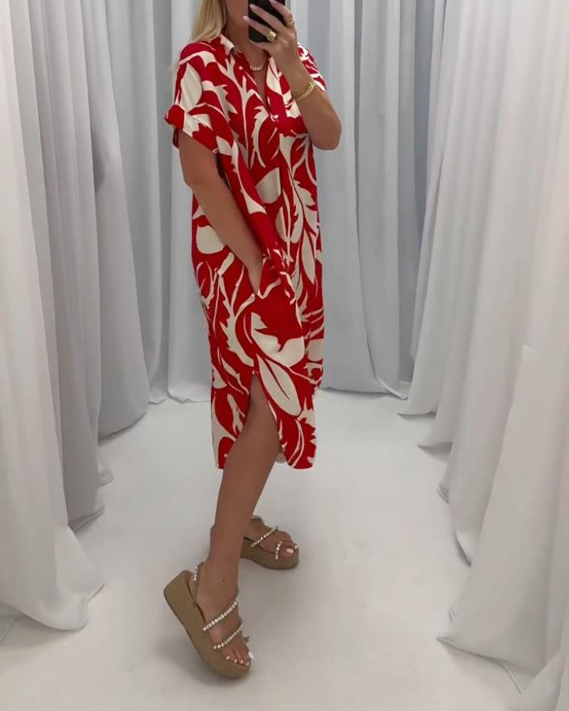 Robe décontractée fendue à imprimé contrasté