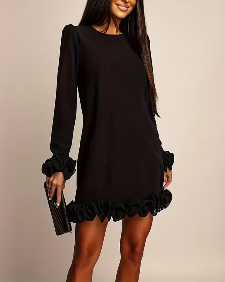 Robe Manche Ballon Droite Bouton Fleur