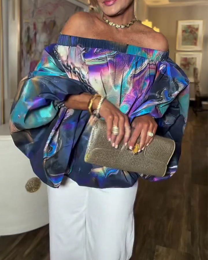 Blouse Tendance À Épaules Dénudées Et Tie-Dye