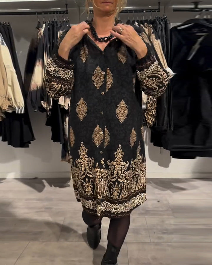 Robe à imprimé vintage boutonnée à revers