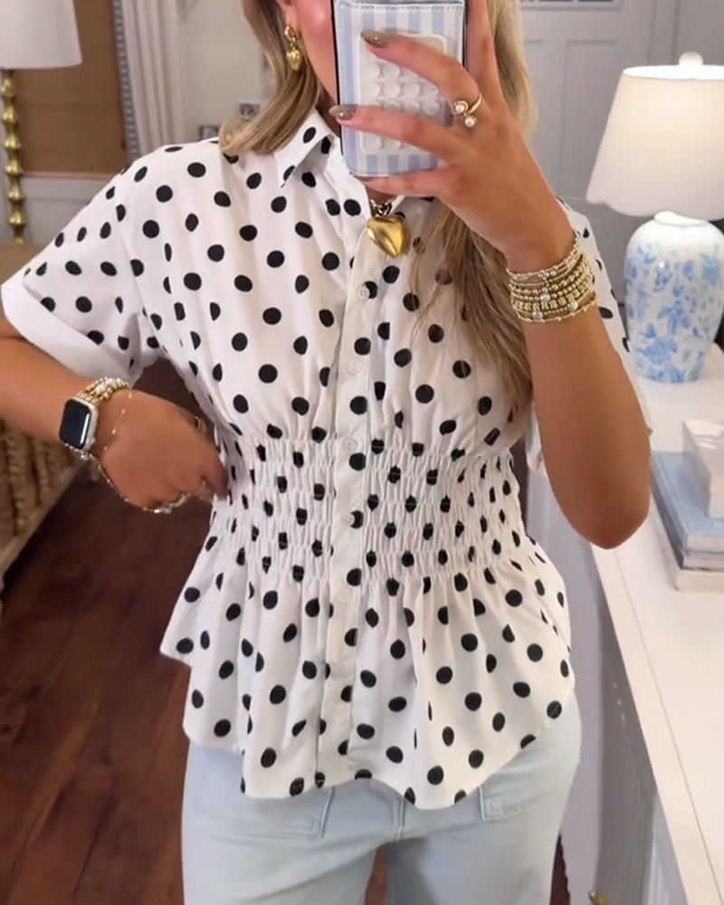 Chemisier Col Claudine Pois Taille Cintrée