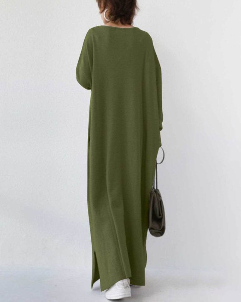Robe trapèze à manches longues et col en V