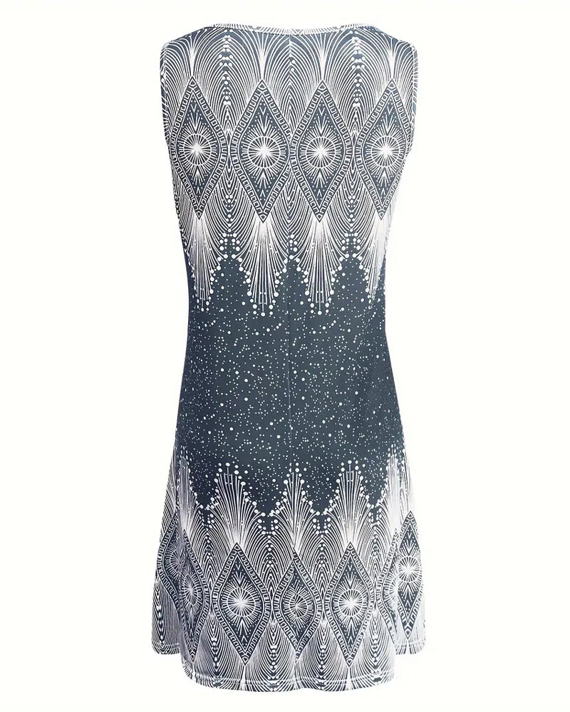 Robe Sans Manches Col V Imprimée