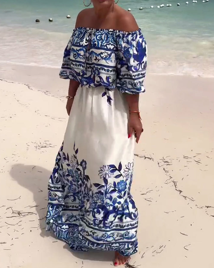 Robe Off-Shoulder Imprimé Resort