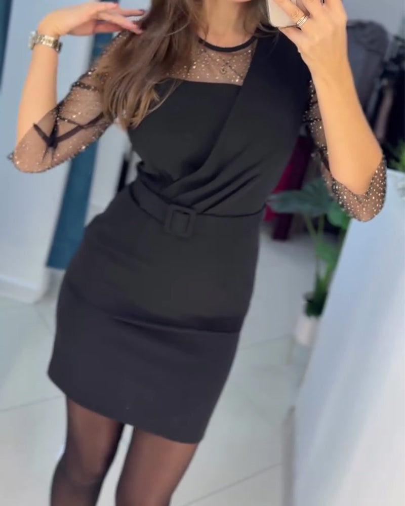 Robe Maille Brûlant Strass Slim Fit Près Des Hanches