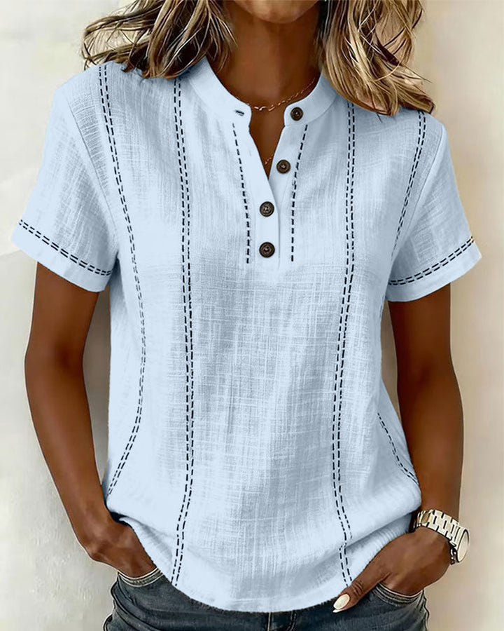 T-Shirt Mode Décontracté Bouton Col V