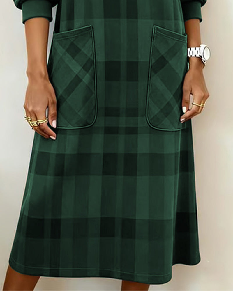 Robe À Carreaux Imprimé Poche Chemise