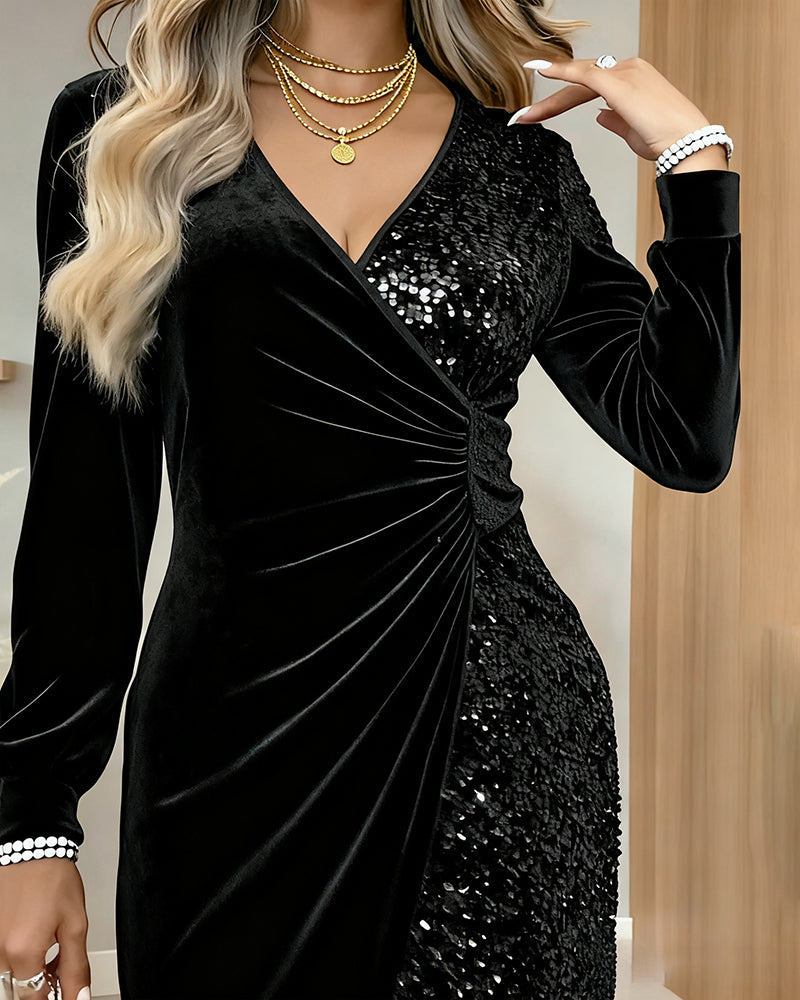Robe sexy col V à paillettes