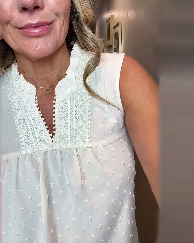 Débardeur Col V Dentelle Patchwork Sans Manches