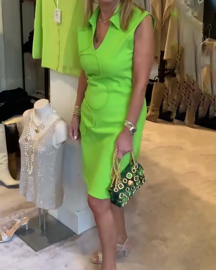 Robe Col V Sans Manches Taille Ajustée