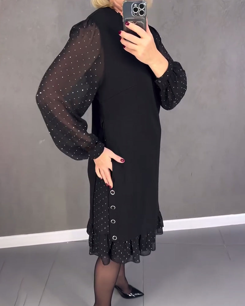 Robe élégante à pois et manches longues