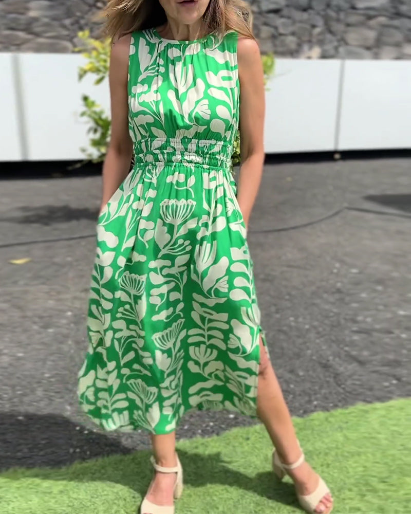 Robe Sans Manches Longue Taille Imprimé