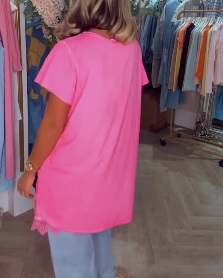 T-shirt Dentelle Assemblé Manche Courte