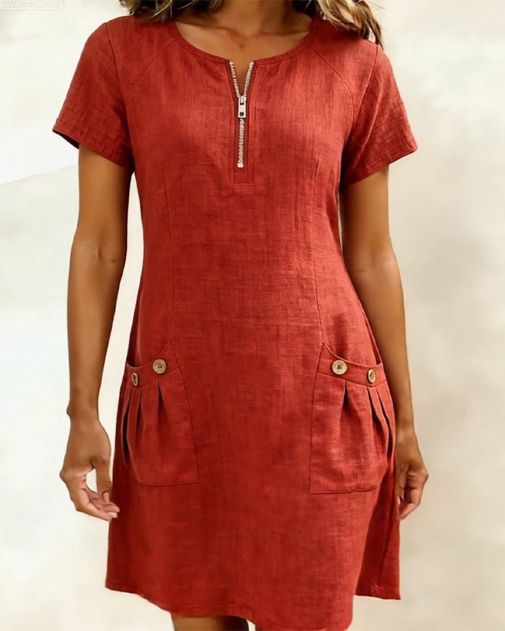 Robe Fermeture Éclair Poche Coton Lin