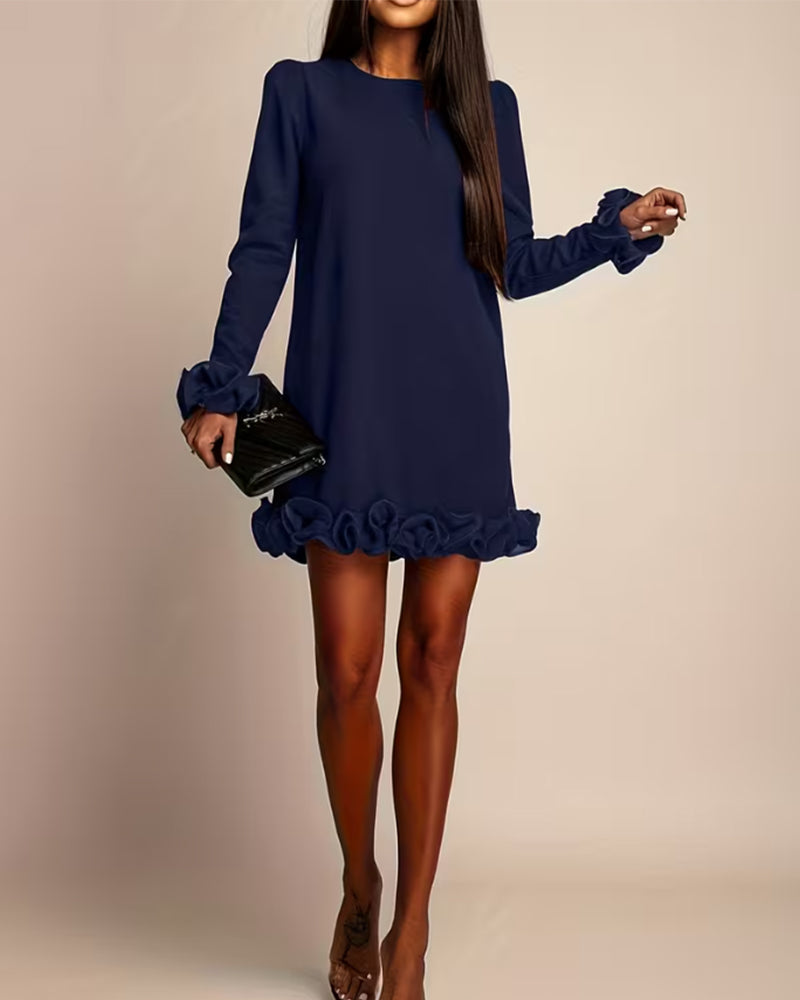 Robe Manche Ballon Droite Bouton Fleur