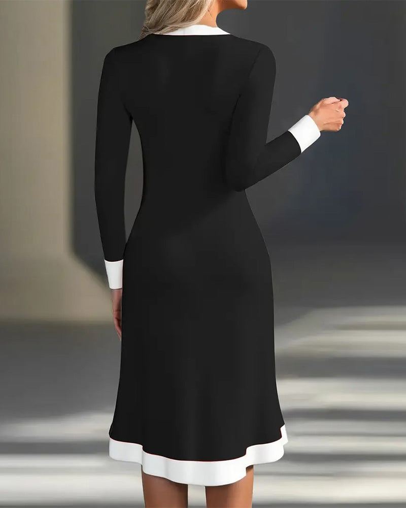 Robe Manches Longues Couleur Contrastée Élégante