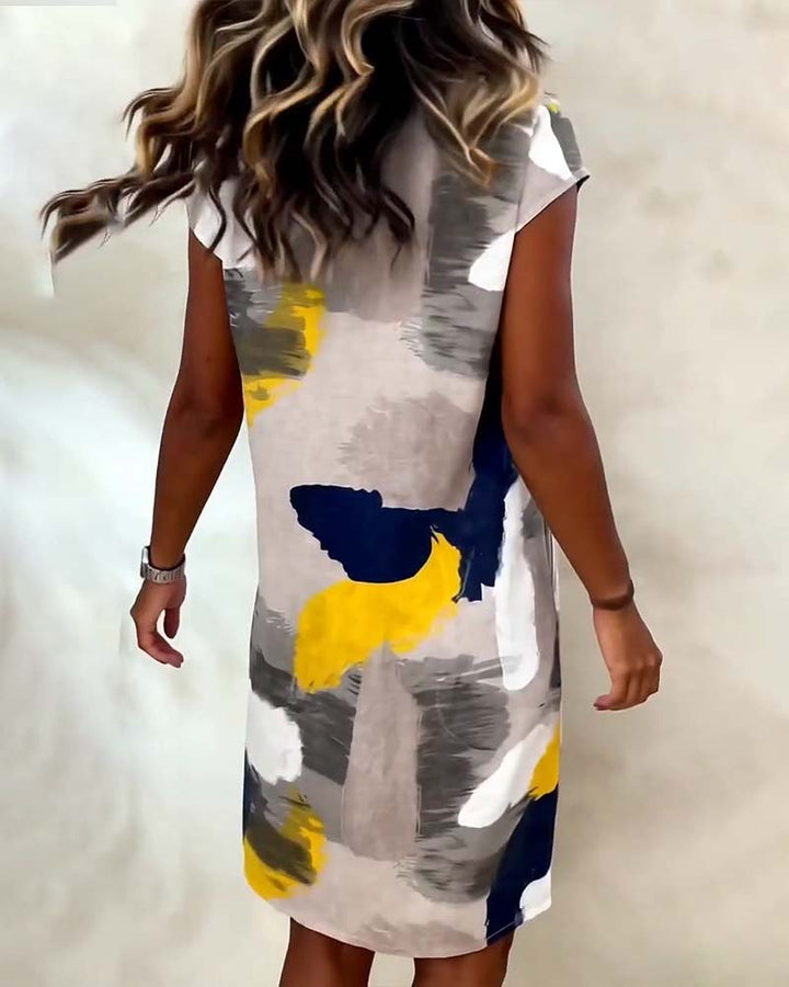 Robe Col Rond Tie-Dye Imprimé