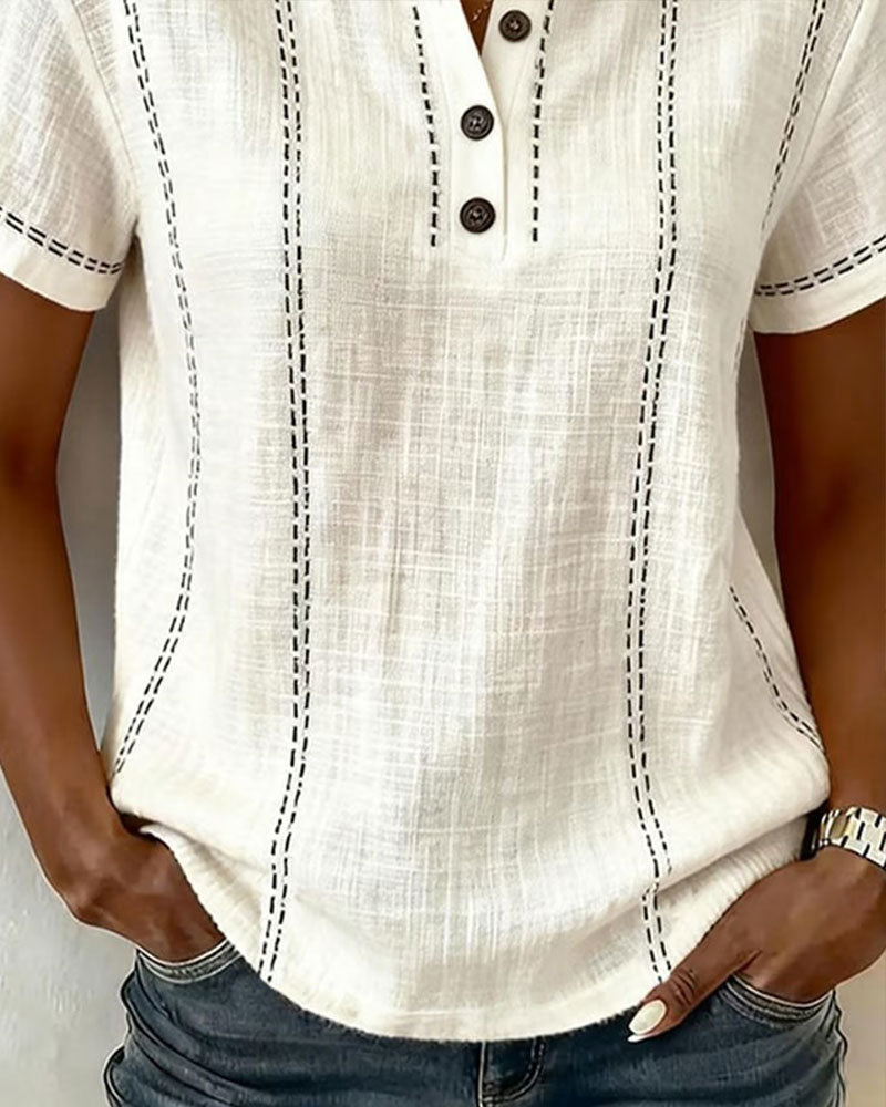 T-Shirt Mode Décontracté Bouton Col V