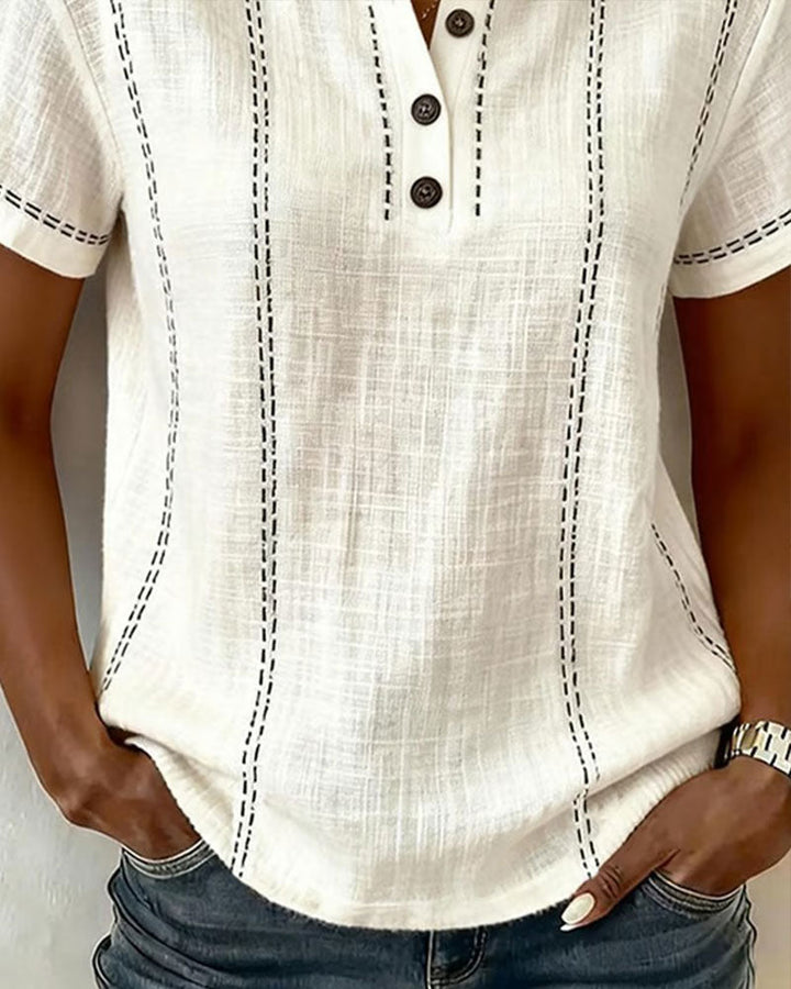 T-Shirt Mode Décontracté Bouton Col V