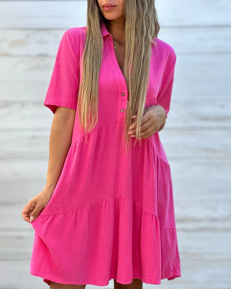 Robe boutonnée à revers confortable de couleur unie
