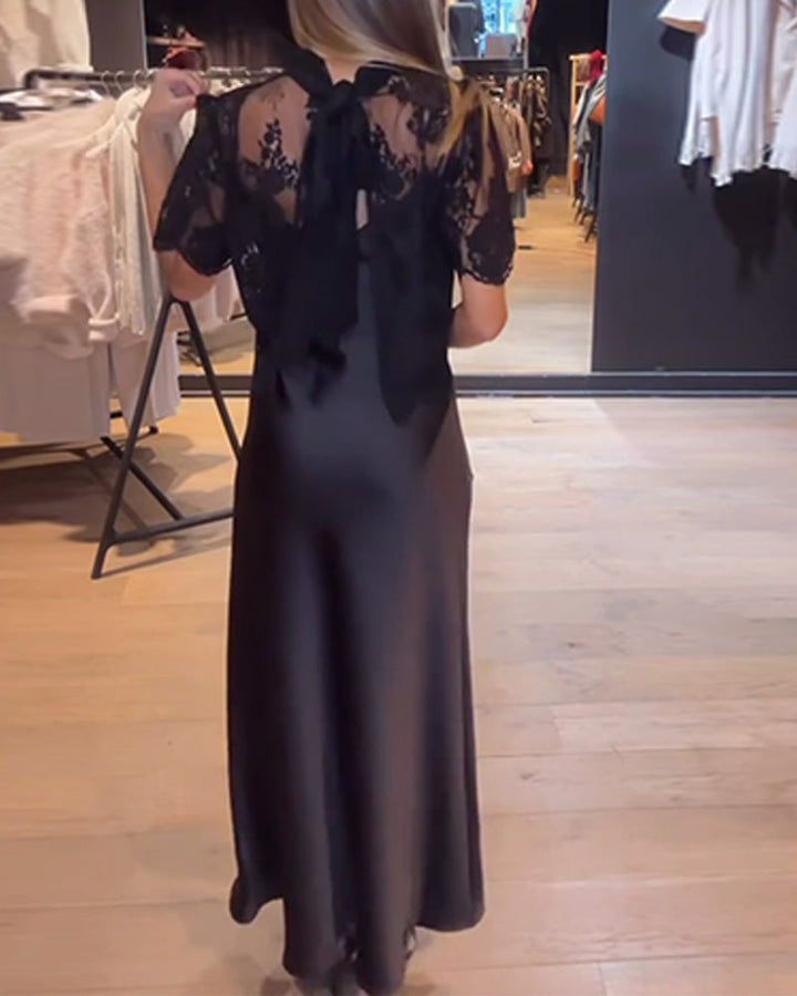 Ensemble Blouse En Dentelle Et Résille Avec Robe Nuisette Drapée