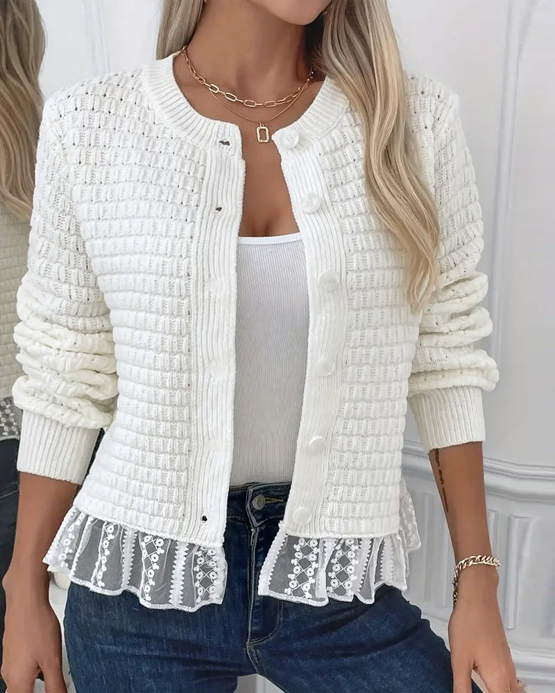 Manteau Manches Longues Pull À Panneaux De Dentelle