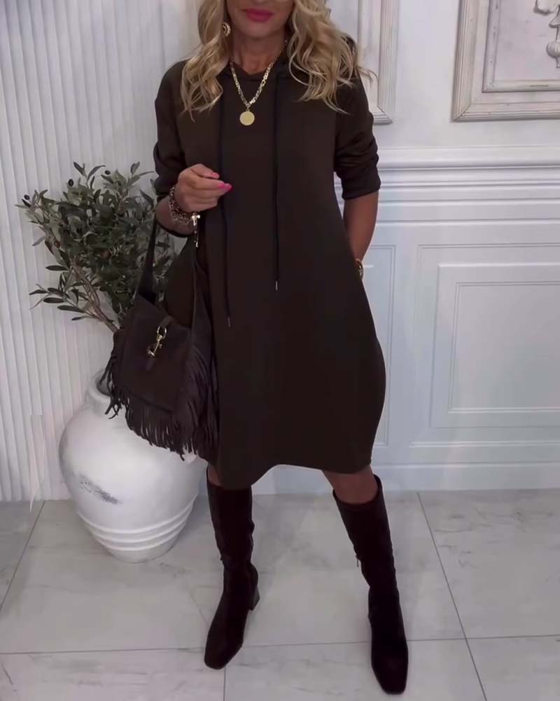 Robe Décontractée Unie À Capuche