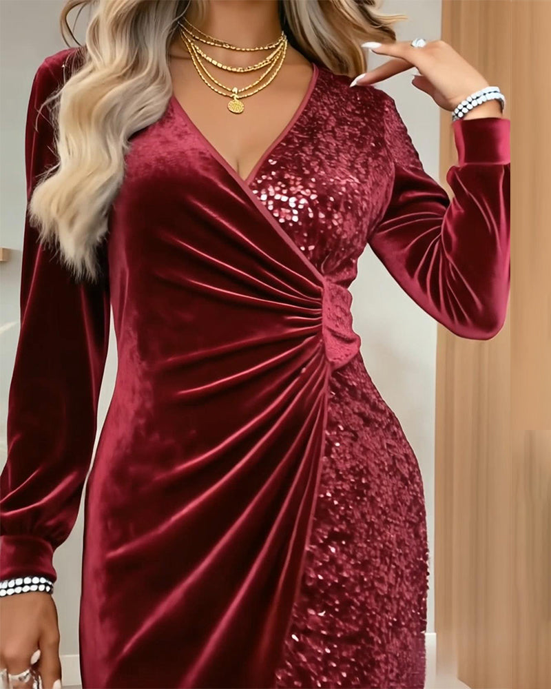 Robe sexy col V à paillettes