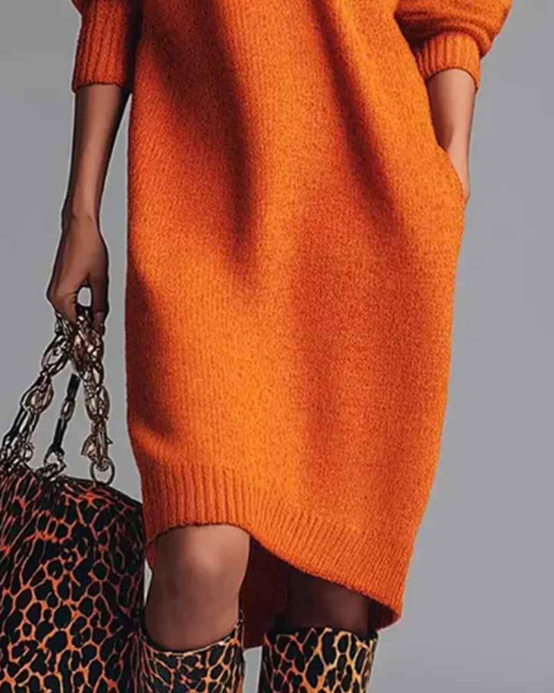 Robe Couleur Unie À Boutons Et Col Haut